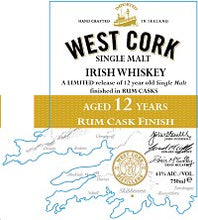 Load image into Gallery viewer, WEST CORK IRISH WHISKEY SINGLE MALT 12 YEAR RUM CASK FINISH 750 ML (6)