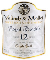 ROYAL BRACKLA SCOTCH SINGLE MALT 12 YEAR BY VALINCH & MALLET 750 ML (6)